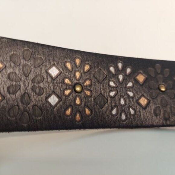 FOSSIL Black Belt Embellished Brass Buckle Small - Picture 2 of 8